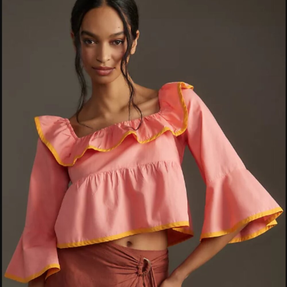 Maeve Square-Neck Ruffle Babydoll Top Size Medium - Picture 1 of 11